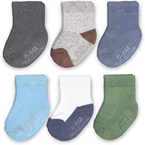 Fruit of the Loom Baby 6-Pack All Weather Crew-Length Socks, Mesh & Thermal Stretch - Unisex, Girls, Boys