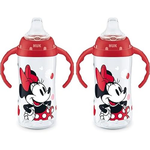 NUK Learner Cup, 10 Oz, Pack of 2, Minnie Mouse – Soft Spout, Easy-Grip Handles, BPA Free, Spill Proof Transition Sippy Cup