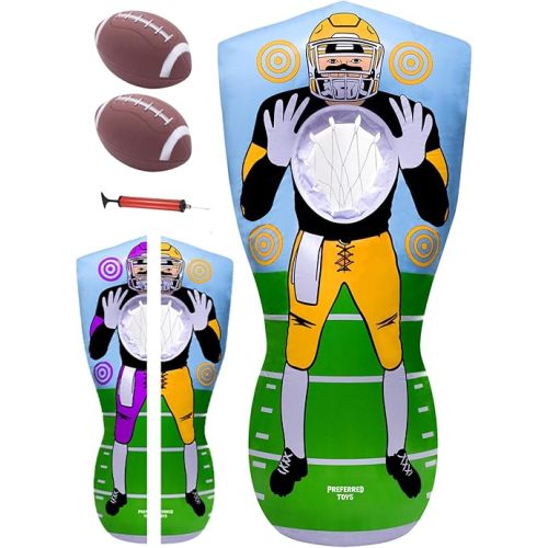 Inflatable Football Target - Double-Sided Toss Training Game with Mini Footballs - Fun Kids Throwing Football Games for Indoors, Outdoors, Birthdays, Camping, Beach - 65 Inch