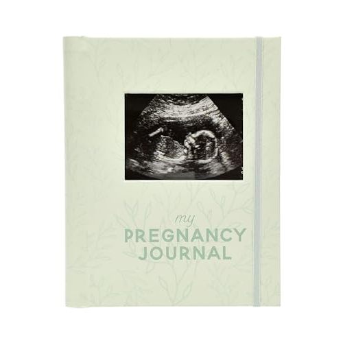 Pearhead My Pregnancy Journal, Keepsake Pregnancy Memory Book with Sonogram Photo Insert, Pregnant Trimester Milestone Tracker Notebook, Expecting Mom Gift, Sage Green Leaf