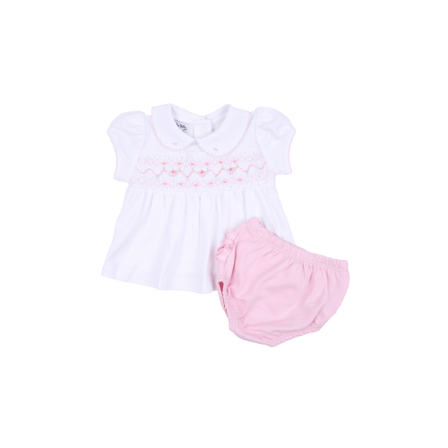 Molly and Brody Smocked Collared Diaper Set - Pink