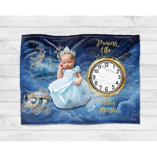 Personalized Baby Milestone Baby Blanket- Princess Cinderella Fairytale Theme- Month Tracker- Choose Your Fabric- Multiple Sizes