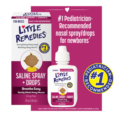 Little Remedies Saline Spray and Drops, Safe for Newborns, Gently Wash Away Mucus from Cold, 1 fl oz