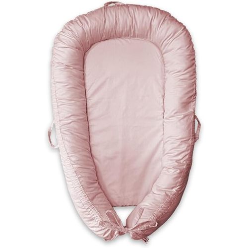 Baby Lounger Nest | Super Soft 100% Cotton Cover | Lightweight & Portable | Newborn to 24 Months | Machine Washable | Tummy Time | Diaper Changes (Baby Pink)