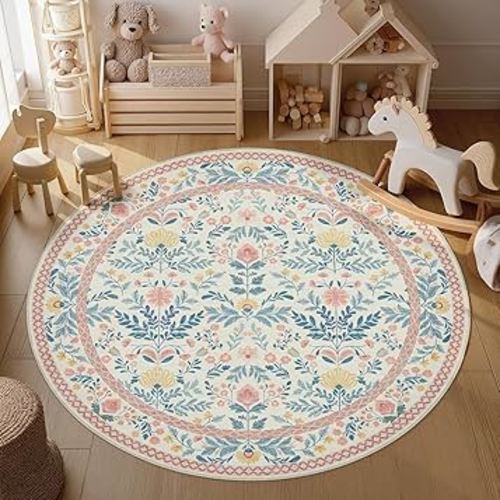 Amazon.com: Joydeco Boho Floral Light Pink 5x7 Area Rugs for Bedroom Girls Playroom, Machine Washable Kids Room Nursery Rug Non Slip, Soft Indoor Floor Carpet for Living Room Dorm Classroom : Home & Kitchen