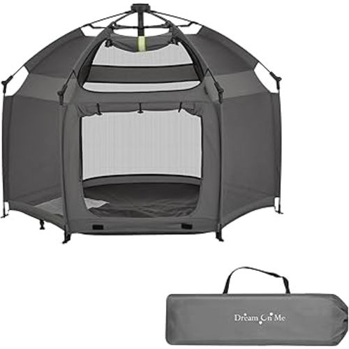 Dream On Me Pop Up Children Playpen in Charcoal, Easy Set Up for Babies and Toddlers, Breathable Mesh Sides, One Hand Easy Fold, Travel Bag Included