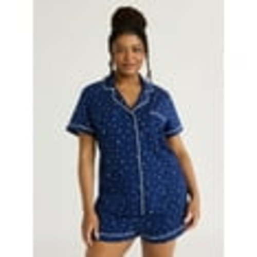 Joyspun Women's Cotton Blend Notch Collar Top and Shorts Pajama Set, 2-Piece, Sizes S to 4X