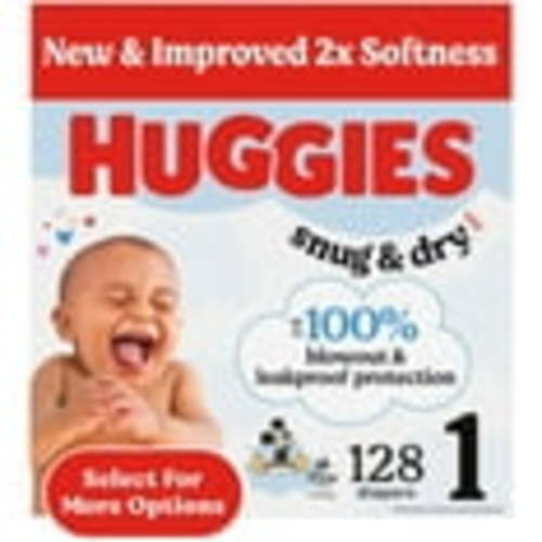 Huggies Snug & Dry Baby Diapers, Size 1 (8-14 lbs), 128 Ct (Select for More)