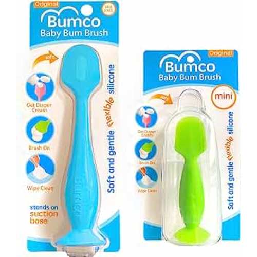 Bumco 2-PACK Diaper Cream Spatula - FULL-SIZE + MINI Baby Bum Brush with TRAVEL CASE - Diaper Cream Applicator for Baby - Baby Necessities - Suitable for Aquaphor, Desitin - Blue & Green