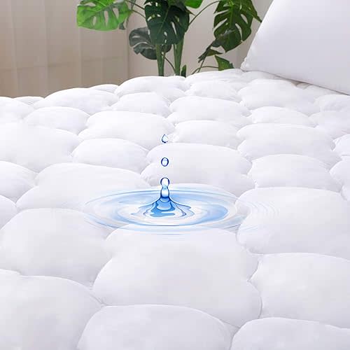 WhatsBedding Waterproof Mattress Pad Queen Size Cotton Top Down Alternative Filling Pillowtop Mattress Topper Cover-Fitted Quilted (Queen Mattress Pad)