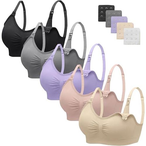 HBlife 5 Pack Nursing Bras for Breastfeeding Womens Maternity Bras Seamless Wireless Sleeping Bra with Bra Extenders