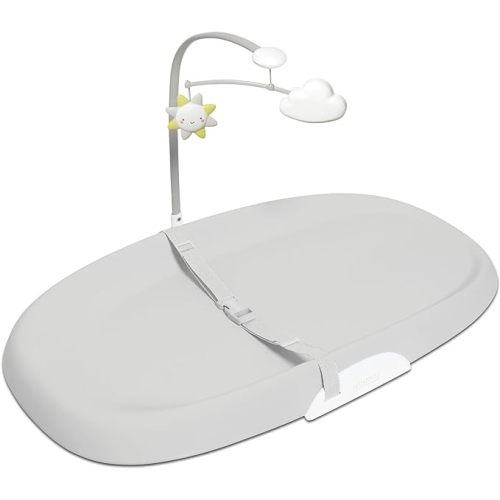 Skip Hop Baby Changing Pad Nursery Style Wipe-Clean Contoured with Cushioned Foam, Non-Skid Base, Built-in Safety Belt & Tuck-Away Toy Bar, Grey