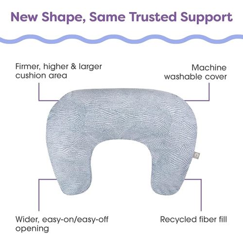 Boppy Nursing Pillow - Ergonomic Bottle & Breastfeeding Pillow with High, Firm, Large Area, Water-Repellent Cushion with Washable Cover; Baby Safety Alliance Verified - Blue Speckled Current