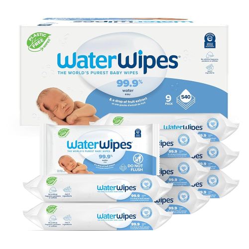 WaterWipes Original Baby Wipes, 99.9% Water-Based Wipes, Unscented & Hypoallergenic for Sensitive Skin, 540 Count (9 Packs), Packaging May Vary