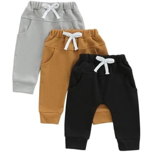 allshope Toddler Baby Boy Fall Pants Active Jogger Casual Athletic Trousers Solid Color Pocket Elastic Waist Harem Bottoms