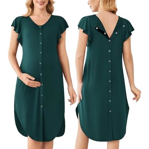 Ekouaer Labor and Delivery Gown 3 in 1 Nursing/Hospital/Breastfeeding/Maternity Flying Short Sleeve Nightgown with Button