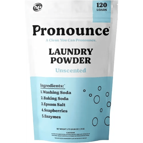 Pronounce Laundry Detergent Powder Alternative | Earth-Derived Ingredients, Eco-Friendly, Safer for Sensitive Skin, Eczema, and Babies. Stain + Smell Fighting. HE Safe (Unscented, 120 Loads)