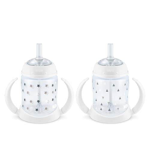 NUK Learner Straw Cup, 5oz, 2-Pack - Toddler Sippy Cup with Soft Straw for Easy Drinking, Suitable for Ages 8 Months and Up, Timeless Collection