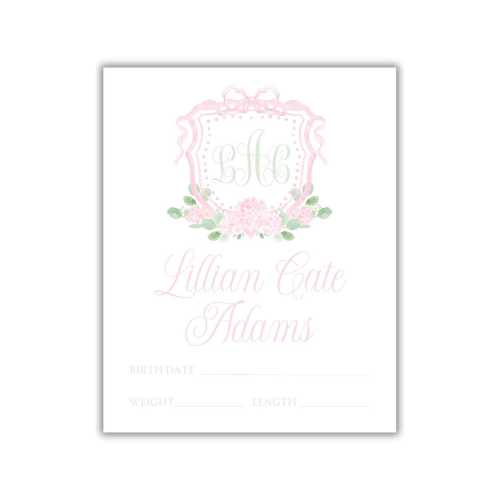 Hospital Baby Sign, Watercolor Crest Baby Name Sign, Hospital Bassinet Sign, Baby Girl Hospital Sign