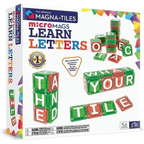 MAGNA-TILES microMAGS Learn Letters 56-Piece Magnetic Construction Set, The Original Magnetic Building Brand
