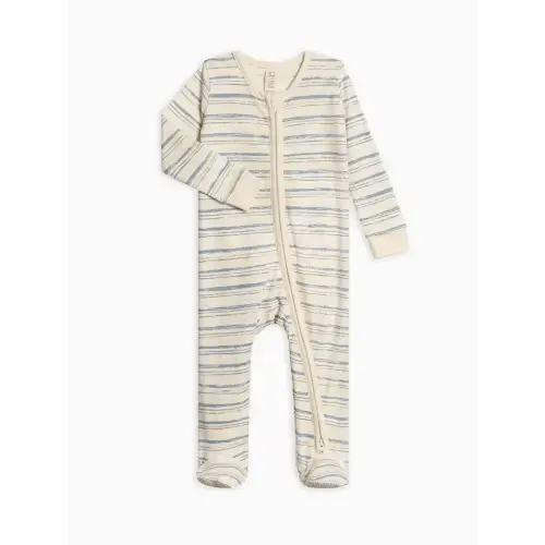 Peyton Zipper Sleeper - Wave Stripe / Rain (3-6M)