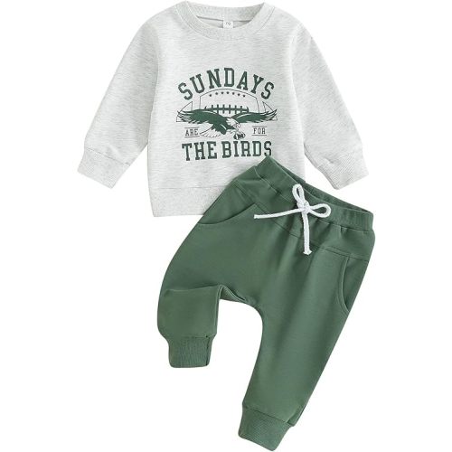 Karuedoo Toddler Baby Boy Game Day Football Outfit Sundays Are for the Birds Sweatshirt and Jogger Pants Set