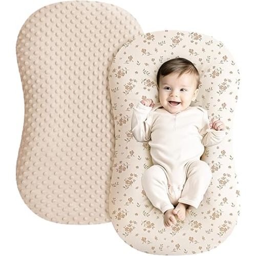 Konssy Minky Baby Lounger Cover 2 Pack, Soft and Breathable Newborn Lounger Cover Slipcover for Girls Boys, Covers Only