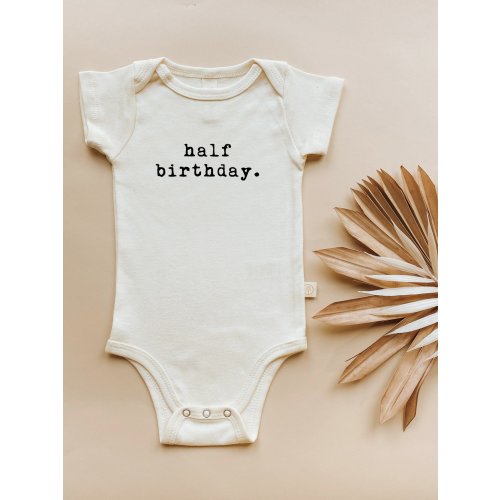 Half Birthday Organic Cotton Baby Bodysuit Short Sleeve – August + Willow