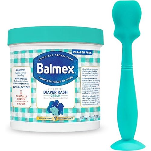 Balmex Baby Diaper Rash Cream 16oz + Diaper Cream Brush Applicator, Clinically Proven To Reduce Redness in One Use*, with Zinc Oxide + Botanicals, Pediatrician-Recommended & Dermatologist Tested