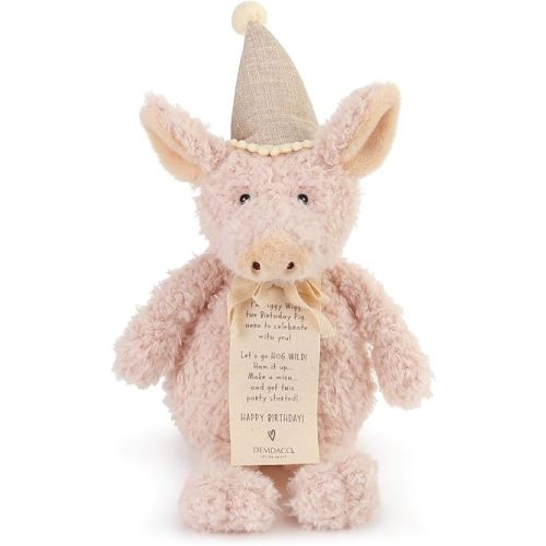 DEMDACO Piggy Wigg The Birthday Pig Baby Pink 12 inch Plush Fabric Stuffed Figure Toy