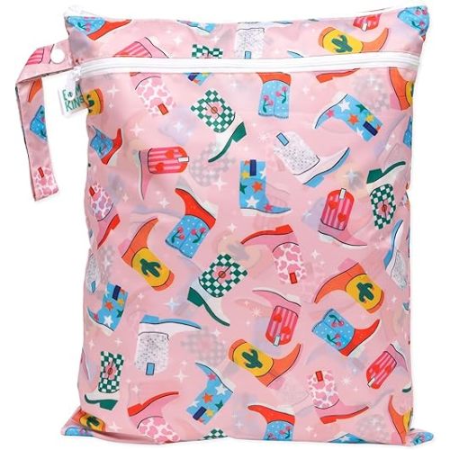 Bumkins Waterproof Wet Dry Bag for Baby, Travel, Swim Suit, Cloth Diapers, Pump Parts, Pool, Gym Clothes, Toiletry, Hook to Stroller, Pack for Daycare, Zip Bag, Wetdry Packing Pouch, Cowgirl Boots