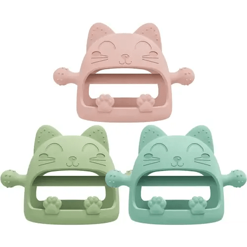 Baby Teether Toys,Silicone Teething Toys for Babies 0-6 Months,Never Drop Baby Chew Toys for Teething Relief, Teething Pacifiers,Baby Toys 0-6 Months,Ideal Gifts for Baby Shower(Cartoon Cat