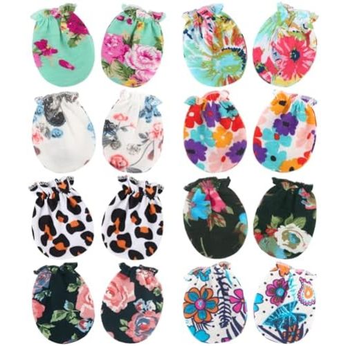 BQUBO Newborn Infant Toddler Mittens No Scratch Cotton Elastic Wrist Gloves Hypoallergenic for 0-6 Months Baby Boys Girls