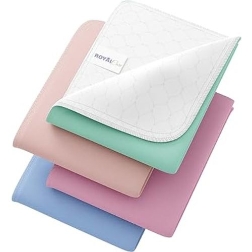 Incontinence Bed Pads - 4 Pack 34" x 36" Reusable Waterproof Mattress Protectors - Highly Absorbent, Machine Washable - for Children, Pets and Seniors - Multi Color - Royal Care