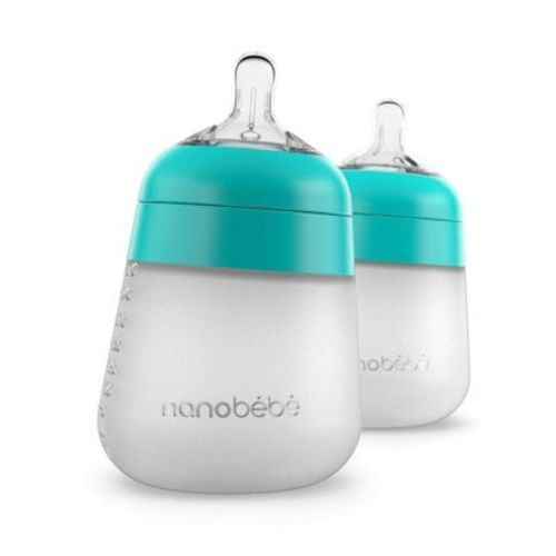 nanobebe Flexy Silicone Baby Bottle Anti-Colic Nipple, Soft Body, Stable Base - Pink - 9oz/3pk