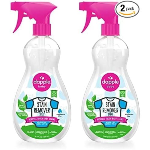 Stain Remover Spray by Dapple Baby, Fragrance Free, 16.9 Fl Oz Spray Bottle - Plant-Based & Hypoallergenic - Baby Laundry Stain Remover for Clothes & Cloth Diapers (Pack of 2)