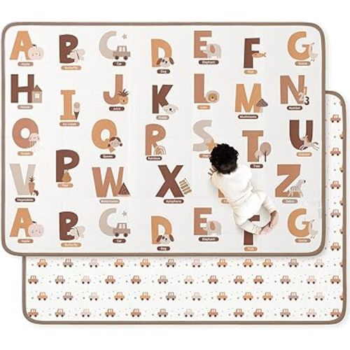 Foldable Baby Play Mat, 71" X 55" Waterproof Double-Sided Cushioned Activity Play Mat, Soft Lightweight Foam Playmat with Fold-Up Sides, Non Slip Crawling & Playing for Infants and Toddler, Alphabet