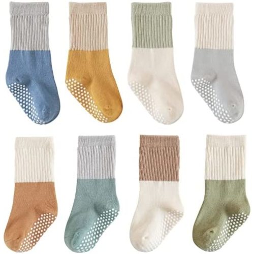 Baby Girls Socks infant Cotton Crew Socks for newborn Non Slip/Anti Skid Toddler Knee-high Socks set