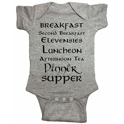 Brain Juice Tees Second Breakfast LOTR Baby One Piece - Heather Gray