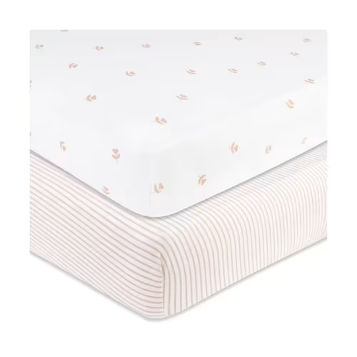 Mauve Tulip & Stripes Crib Sheet Set | breathable and hypoallergenic comfort – Ely's & Co.