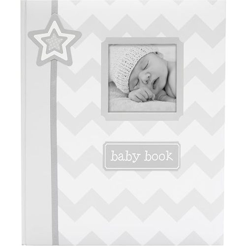 Lil' Peach First 5 Years Chevron Baby Memory Book, Newborn Milestone Keepsake Journal Scrapbook, Gift For New And Expecting Parents, 46 Fill In Pages, Gray