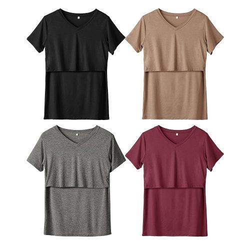 Rnxrbb 4 Pack Nursing Tops for Breastfeeding Summer Short Sleeve T Shirts V Neck Postpartum Clothes