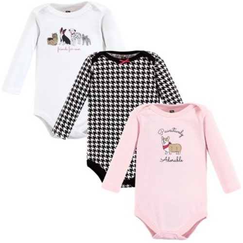 Hudson Baby Infant Girl Cotton Long-Sleeve Bodysuits, Girl Dogs 3-Pack, 3-6 Months
