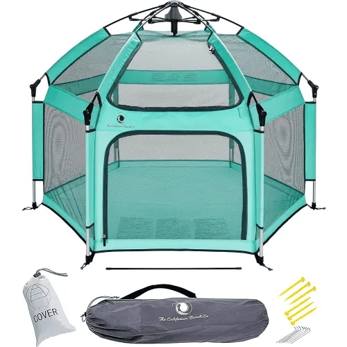 POP 'N GO Baby Playpen - Indoor & Outdoor Playpen for Babies and Toddlers - Baby Beach Tent, Foldable, Portable W/Canopy, Travel Bag, & Mosquito Net - Pop Up Pack and Play Tent (Sweet Mint)