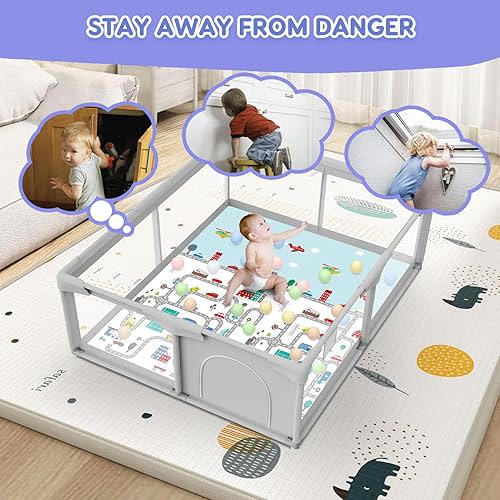 Baby Playpen 50x50 Inch Baby Playpen with Mat, Playpen for Babies and Toddlers, Baby Playard with Gate, Sturdy Safety Fence, Indoor & Outdoor Kids Activity Center