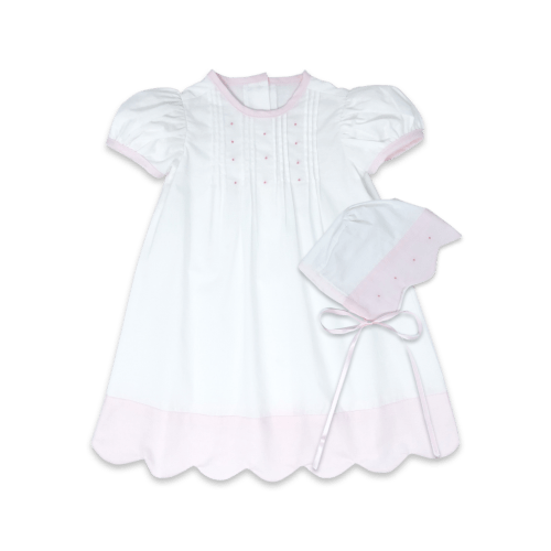 Girl's Blessings White & Pink Scallop Daygown Set
