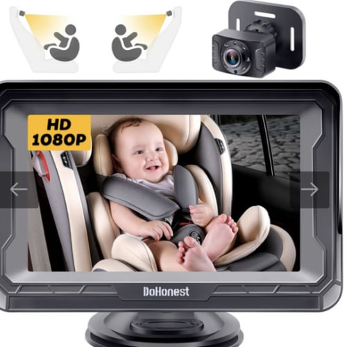 DoHonest Cámara de coche para bebé HD 1080P - Monitor de bebé con visión nocturna, ángulo de visión ajustable, fácil configuración, pantalla antirreflejo, seguridad para niños y bebés