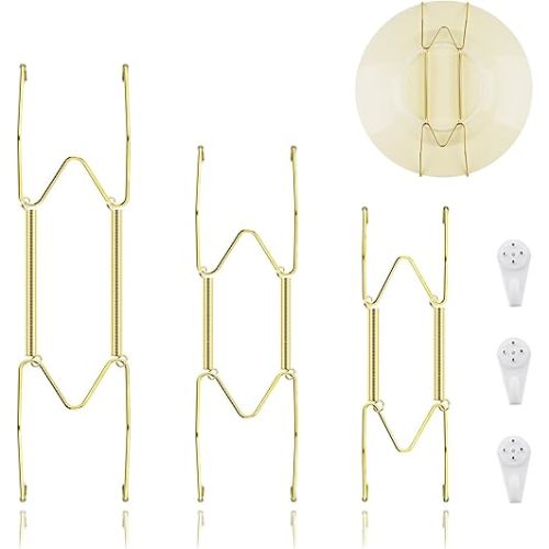 3 Pieces Plate Hangers for Wall, 6/8/10 Inch Plate Hangers, Stainless Steel Invisible Wire Heavy Duty Plate Holder with 3 Pack Wall Hooks, For 5 to 10.5 Inch Decorative Antique Plates Arts