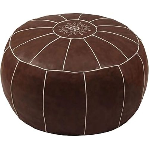 Decorative Pouf Foot Stool Round Unstuffed Leather Ottoman Cushion Storage seat or for Resting Your Feet on, Floor Chair Foot Living Room Bedroom Kids Room and Wedding (saddlebrown)