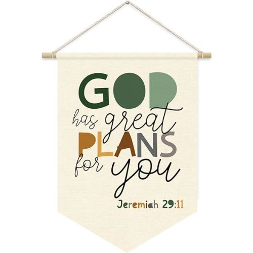 Boho Christian Nursery Jeremiah 29:11 Wall Hanging Pennant Banner Flags, God Has Great Plans for You Bible Verses Canvas Wall Banner for Nursery Kids Room Classroom Playroom Decor